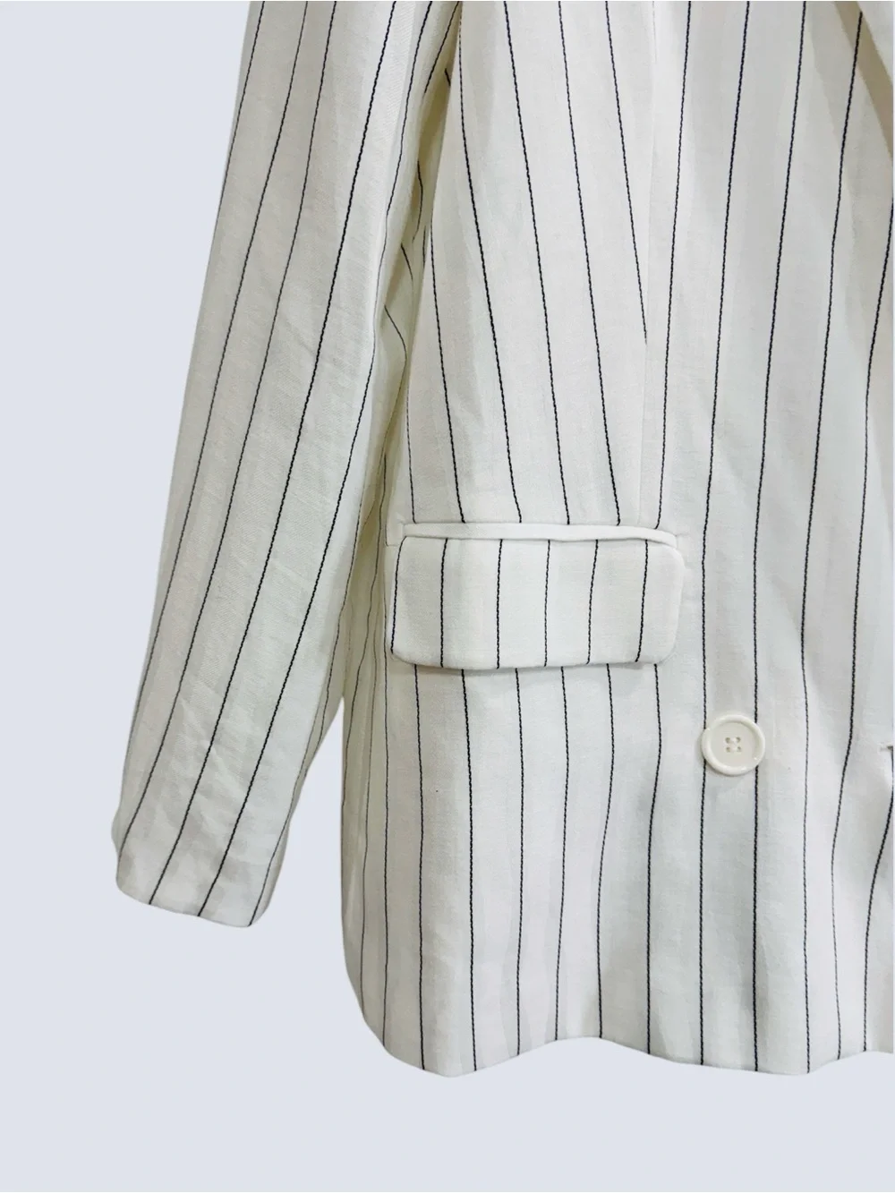 Forever 21 White Pinstripe Double Breasted Blazer Jacket Shawl Collar Size XS